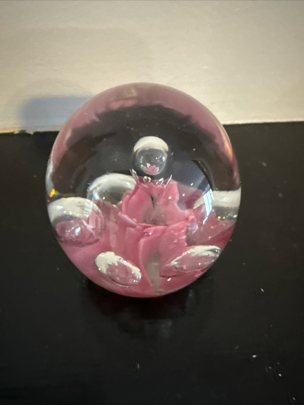 Handmade Glass Paperweight with Pink Floral Core